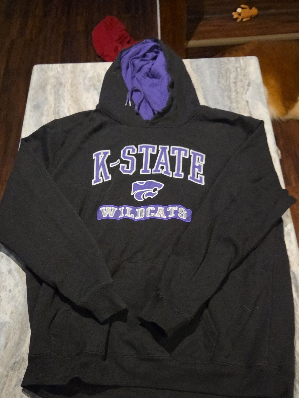 Colosseum Black Hoodie with Purple Lining and K-State Graphics